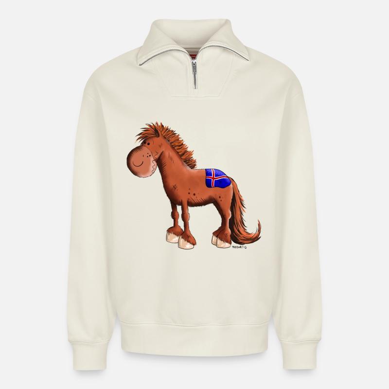 Isländer mit Fahne - Relaxed Unisex Organic Half Zip Sweatshirt – von SPREAD - Naturweiß