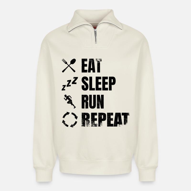 Lustiger Läufer - Relaxed Unisex Organic Half Zip Sweatshirt – von SPREAD - Naturweiß
