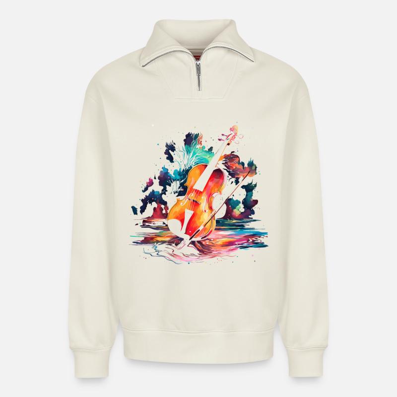 Violine Steamwave - Relaxed Unisex Organic Half Zip Sweatshirt – von SPREAD - Naturweiß