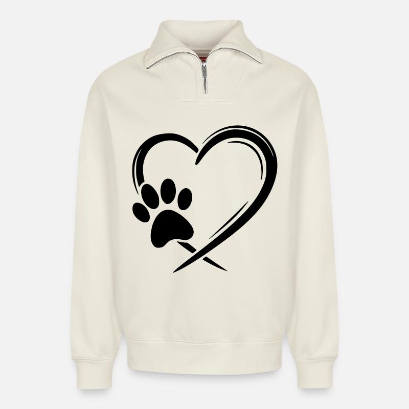 Pfote Herz - Relaxed Unisex Organic Half Zip Sweatshirt – von SPREAD - Naturweiß