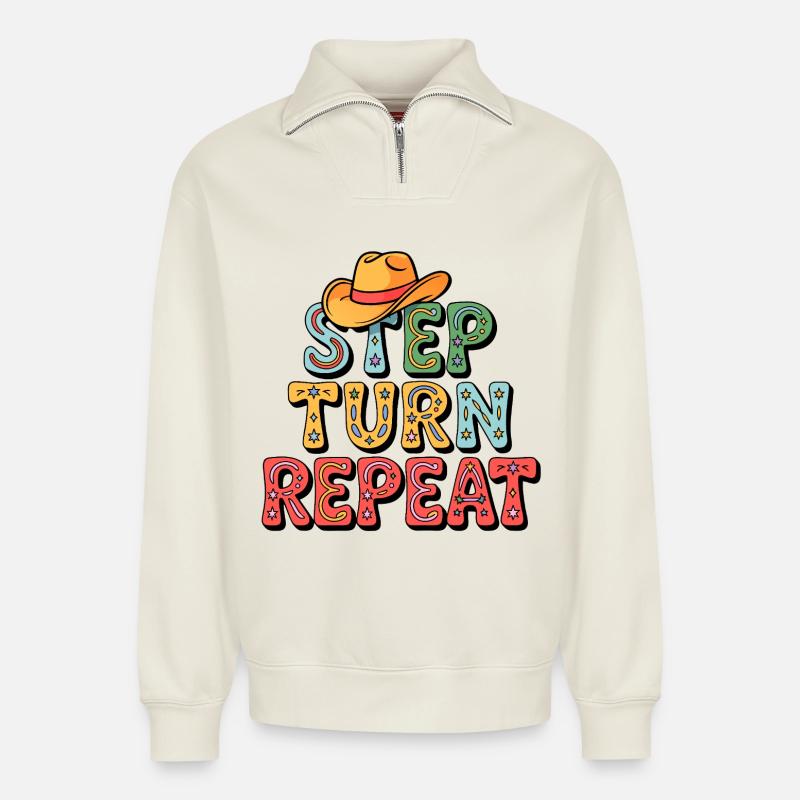 Line Dance Step Turn Repeat - Relaxed Unisex Organic Half Zip Sweatshirt – von SPREAD - Naturweiß