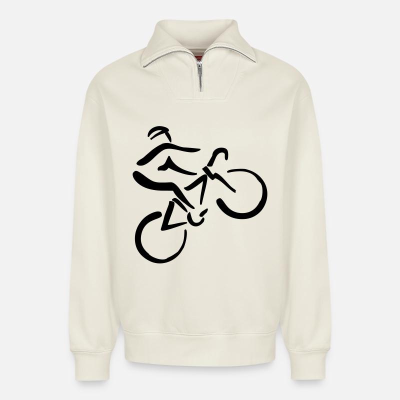 Fahrrad Fahrer - Relaxed Unisex Organic Half Zip Sweatshirt – von SPREAD - Naturweiß