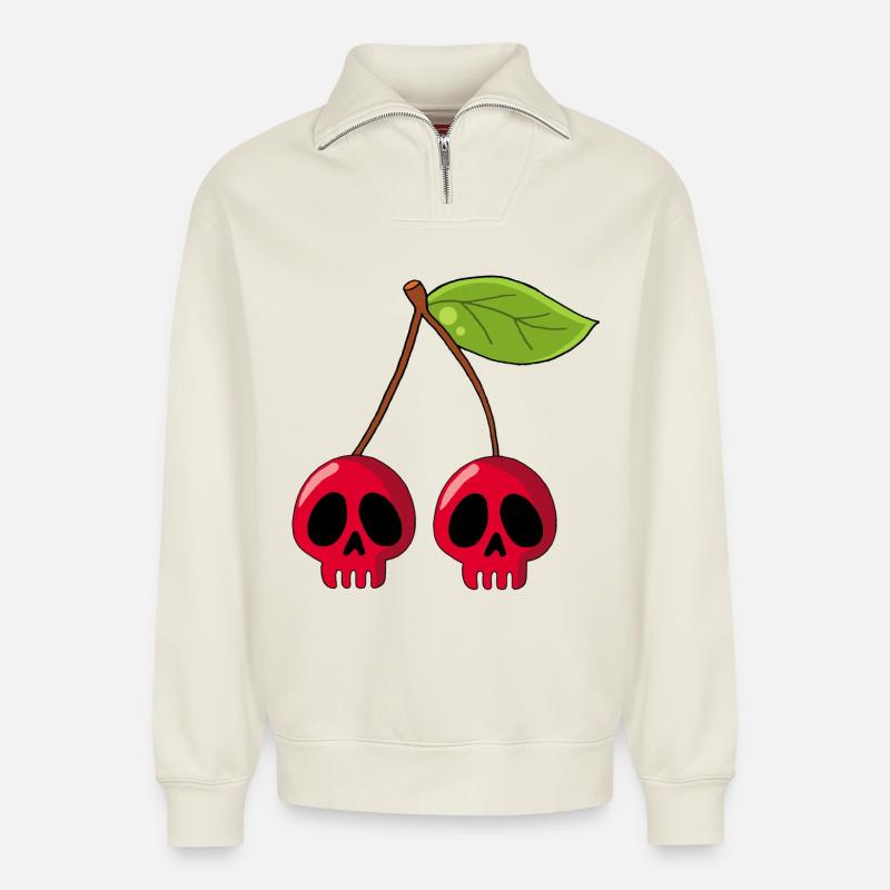Kirschschädel - Relaxed Unisex Organic Half Zip Sweatshirt – von SPREAD - Naturweiß