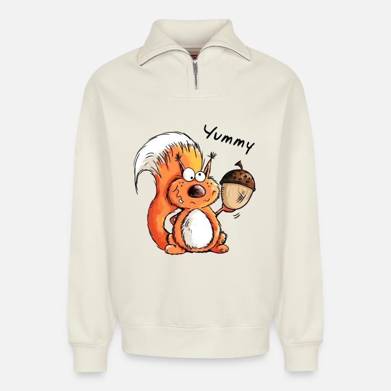 Yummy Eichhörnchen - Tier - Tiere - Comic - Relaxed Unisex Organic Half Zip Sweatshirt – von SPREAD - Naturweiß