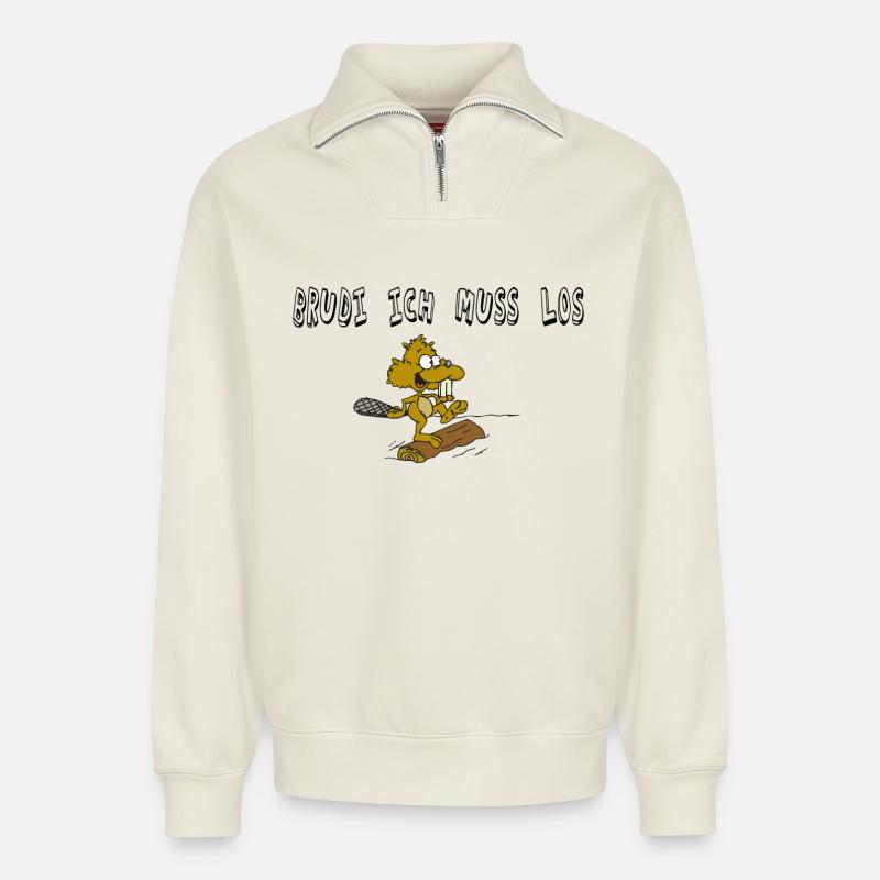 Bieber - Relaxed Unisex Organic Half Zip Sweatshirt – von SPREAD - Naturweiß