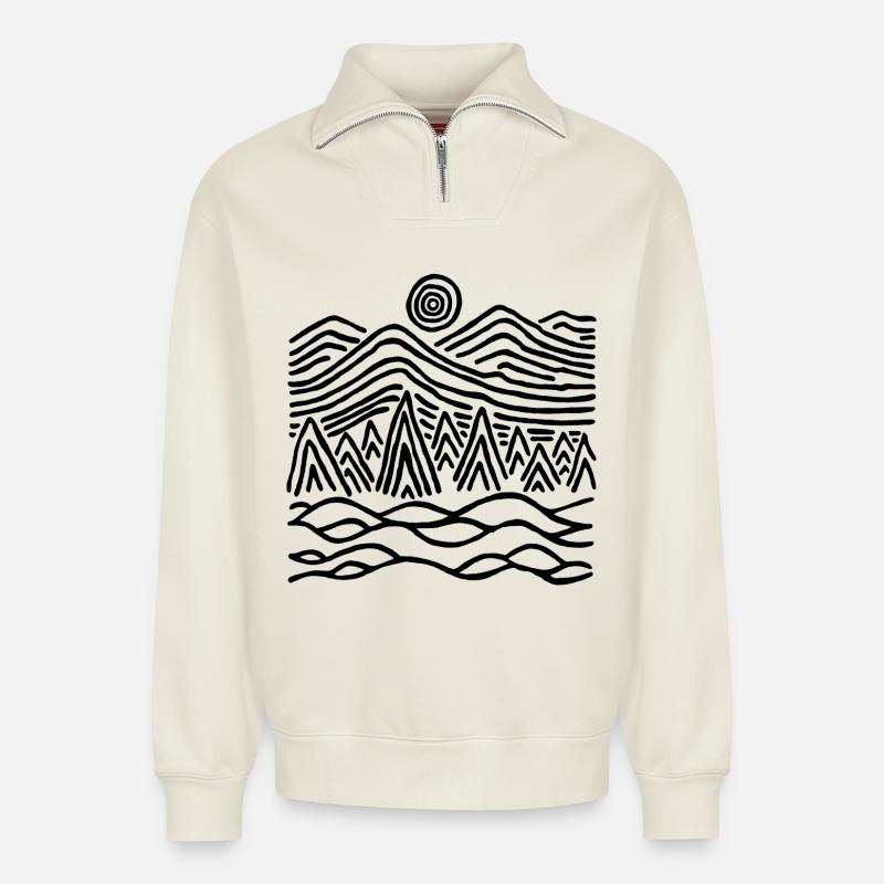 Paysage noir étrange - Sweat unisexe décontracté en coton biologique à demi-zip – de SPREAD - blanc cassé