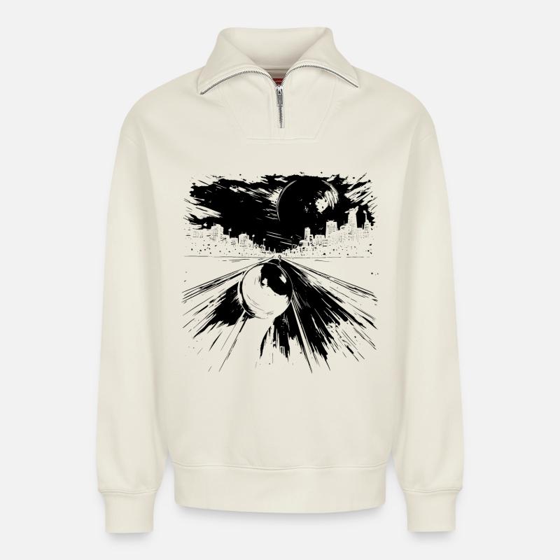 Bowling - Relaxed Unisex Organic Half Zip Sweatshirt – by SPREAD - off white