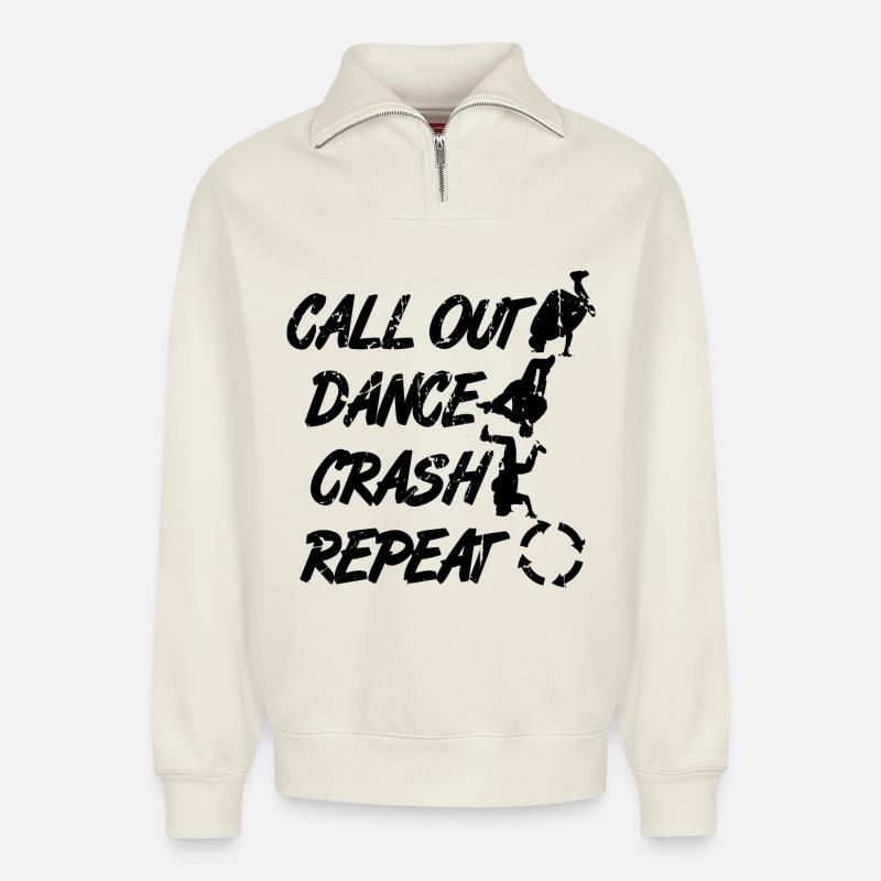 Appel Danse Crash Répéter - Sweat unisexe décontracté en coton biologique à demi-zip – de SPREAD - blanc cassé