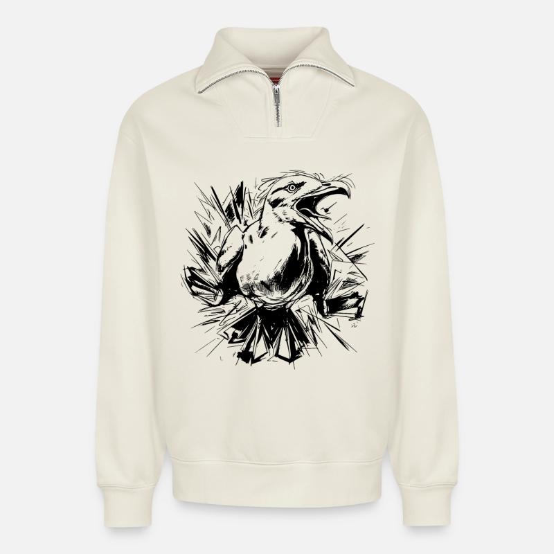 Skizzierte Möwe - Relaxed Unisex Organic Half Zip Sweatshirt – von SPREAD - Naturweiß