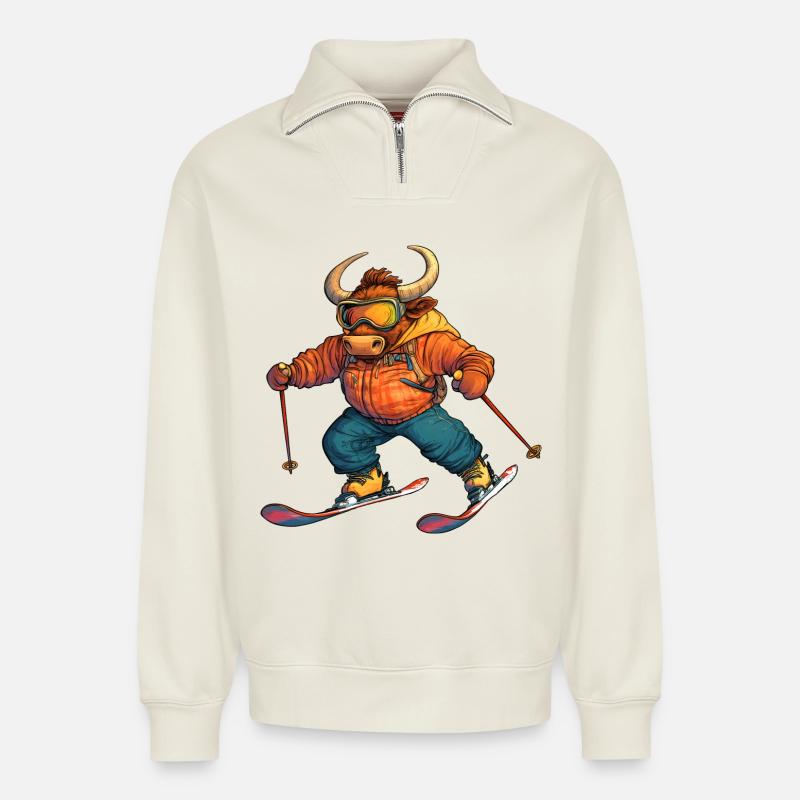 Ski Taurus - Sweat unisexe décontracté en coton biologique à demi-zip – de SPREAD - blanc cassé