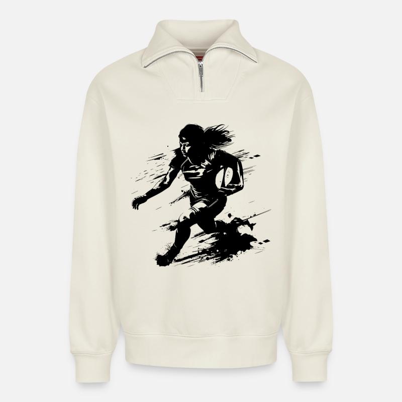 Rugby Player - Relaxed Unisex Organic Half Zip Sweatshirt – by SPREAD - off white