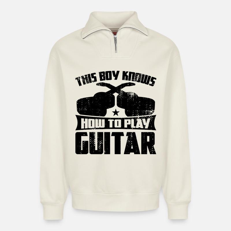 Guitar boy - Relaxed Unisex Organic Half Zip Sweatshirt – by SPREAD - off white