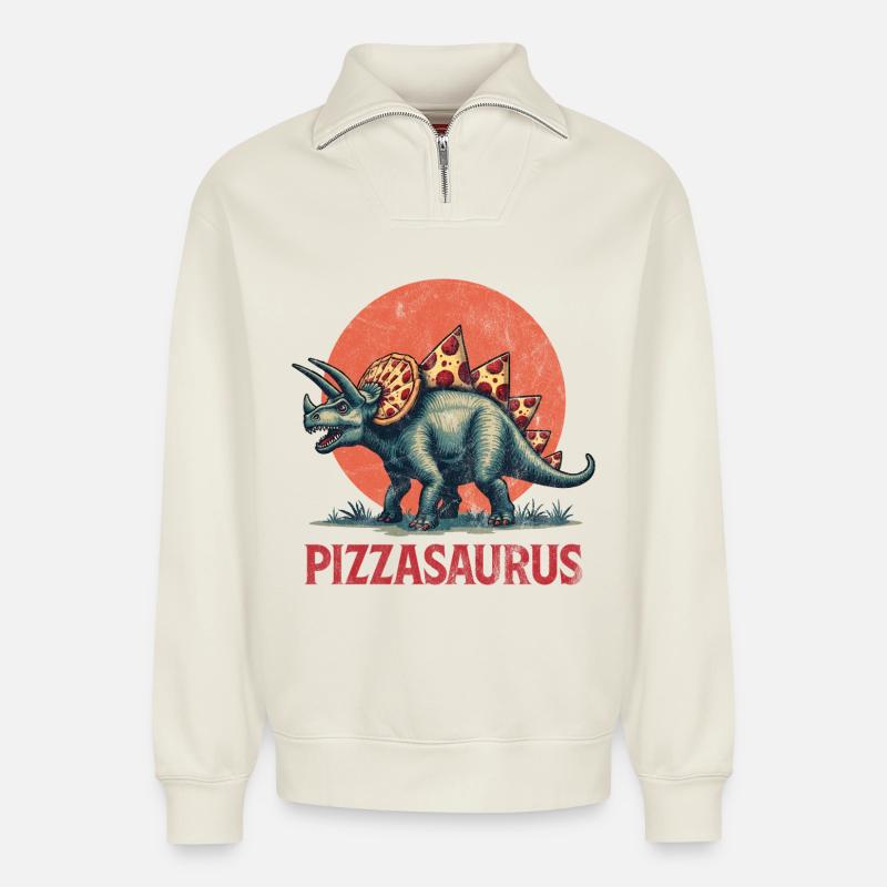Pizzasaurier - Relaxed Unisex Organic Half Zip Sweatshirt – von SPREAD - Naturweiß