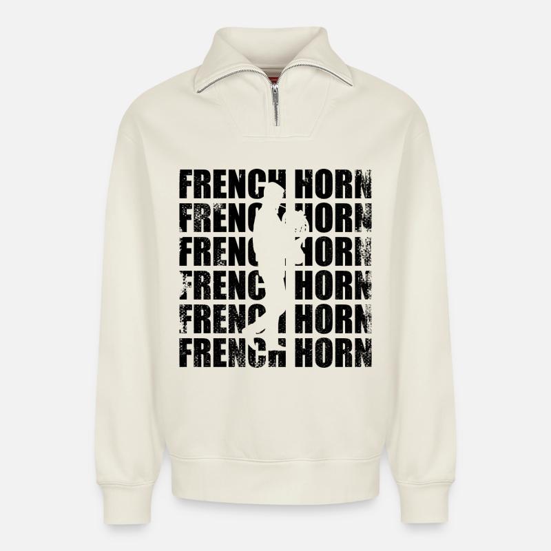Bugle - Relaxed Unisex Organic Half Zip Sweatshirt – by SPREAD - off white