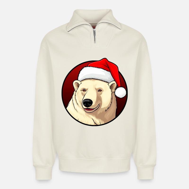 Eisbären Weihnachten - Relaxed Unisex Organic Half Zip Sweatshirt – von SPREAD - Naturweiß