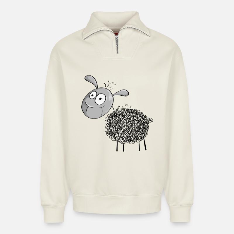 Kleines Wollschaf - Schaf Comic - Relaxed Unisex Organic Half Zip Sweatshirt – von SPREAD - Naturweiß