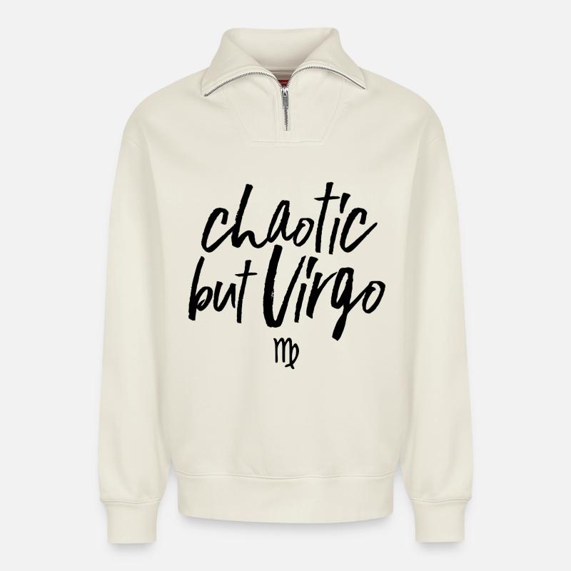 Astro Chaotic but Virgo - Relaxed Unisex Organic Half Zip Sweatshirt – von SPREAD - Naturweiß