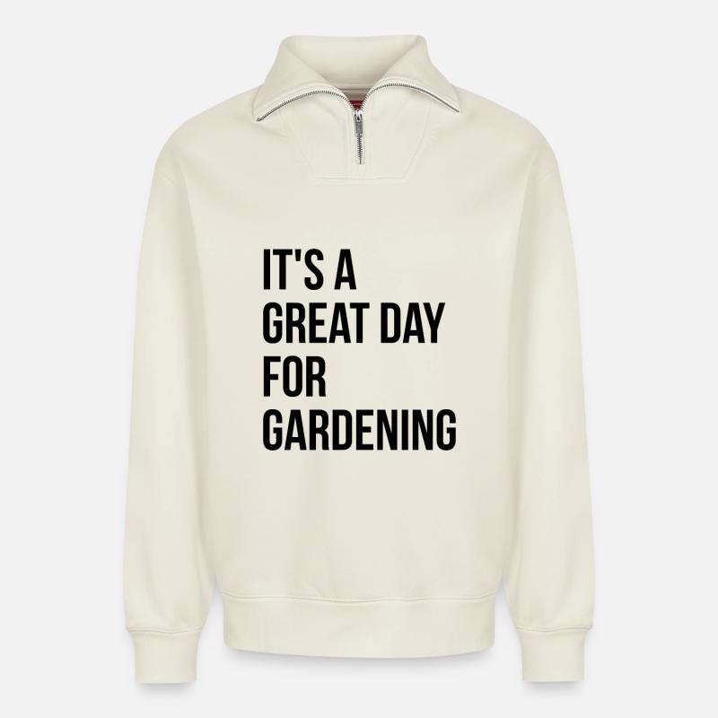 Gartenarbeit - Relaxed Unisex Organic Half Zip Sweatshirt – von SPREAD - Naturweiß
