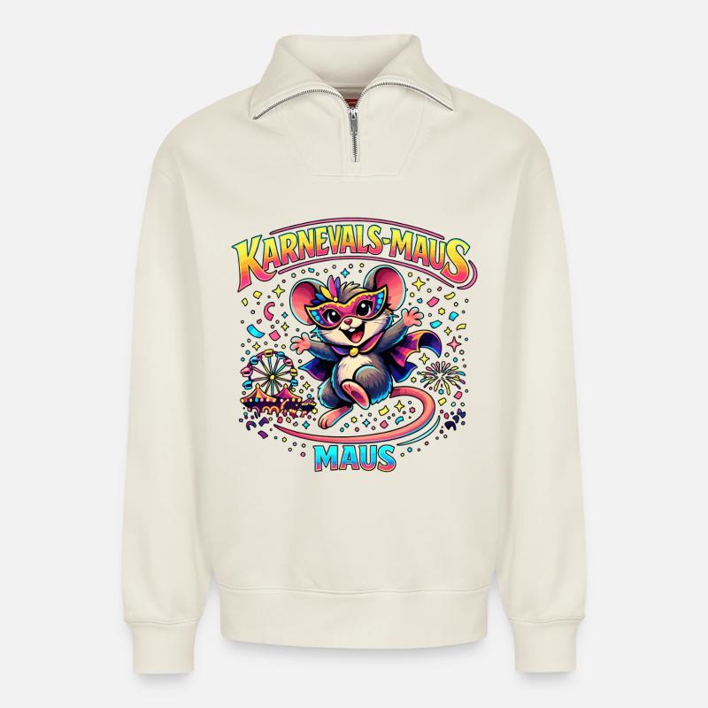 Karnevalsmaus Fasching Kostüm Niedlich Geschenk - Relaxed Unisex Organic Half Zip Sweatshirt – von SPREAD - Naturweiß