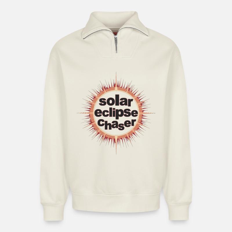 Solar eclipse chaser - Relaxed Unisex Organic Half Zip Sweatshirt – by SPREAD - off white