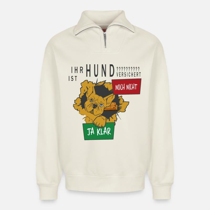 Hunde Versicherung - Relaxed Unisex Organic Half Zip Sweatshirt – von SPREAD - Naturweiß