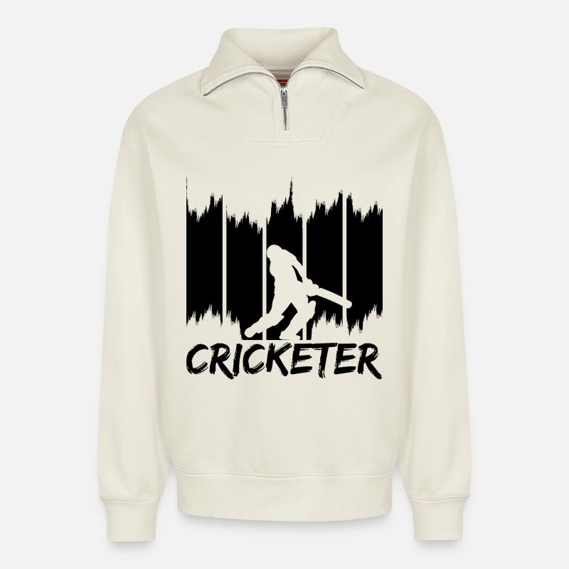Cricketer - Sweat unisexe décontracté en coton biologique à demi-zip – de SPREAD - blanc cassé