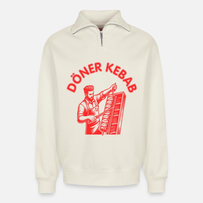 Döner Kebab - Relaxed Unisex Organic Half Zip Sweatshirt – von SPREAD - Naturweiß