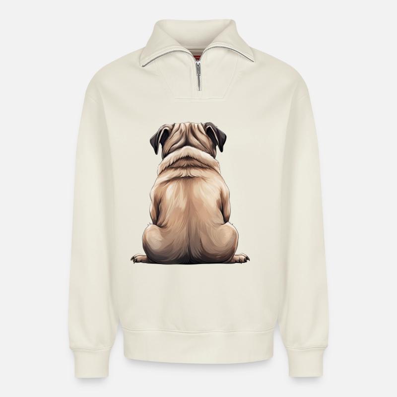 Mops - Relaxed Unisex Organic Half Zip Sweatshirt – von SPREAD - Naturweiß
