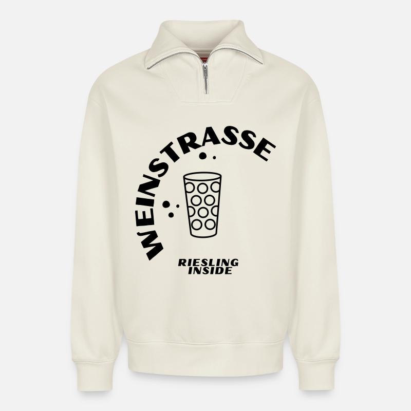 Weinstrasse 24 - Relaxed Unisex Organic Half Zip Sweatshirt – von SPREAD - Naturweiß