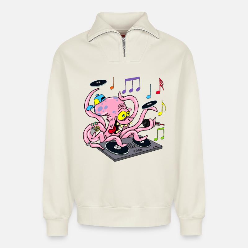 Deejay Oktopus - Relaxed Unisex Organic Half Zip Sweatshirt – von SPREAD - Naturweiß