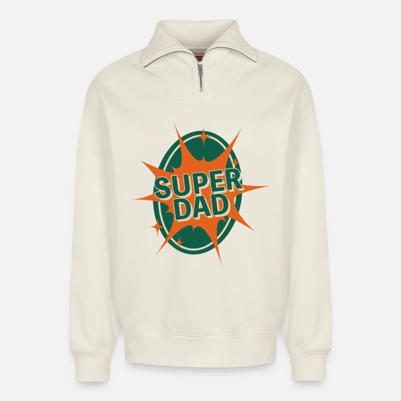 Super Dad Comic Style Design - Relaxed Unisex Organic Half Zip Sweatshirt – von SPREAD - Naturweiß