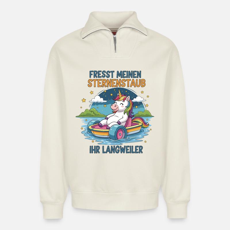 Einhorn Tretbootfahrt - Relaxed Unisex Organic Half Zip Sweatshirt – von SPREAD - Naturweiß