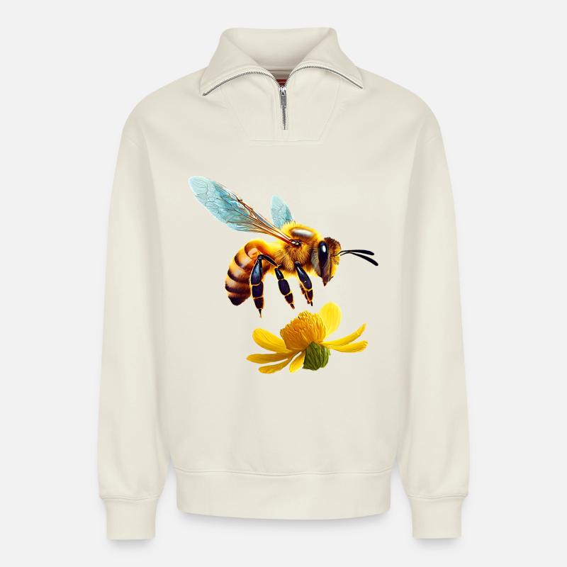 Honigbiene - Relaxed Unisex Organic Half Zip Sweatshirt – von SPREAD - Naturweiß