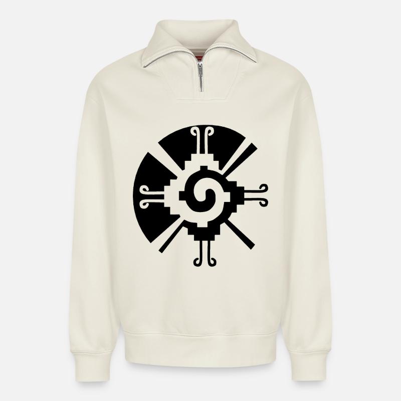 Solar Geometric Pattern (Black) - Relaxed Unisex Organic Half Zip Sweatshirt – by SPREAD - off white