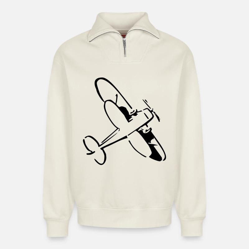 FLUGZEUG - Sweat unisexe décontracté en coton biologique à demi-zip – de SPREAD - blanc cassé
