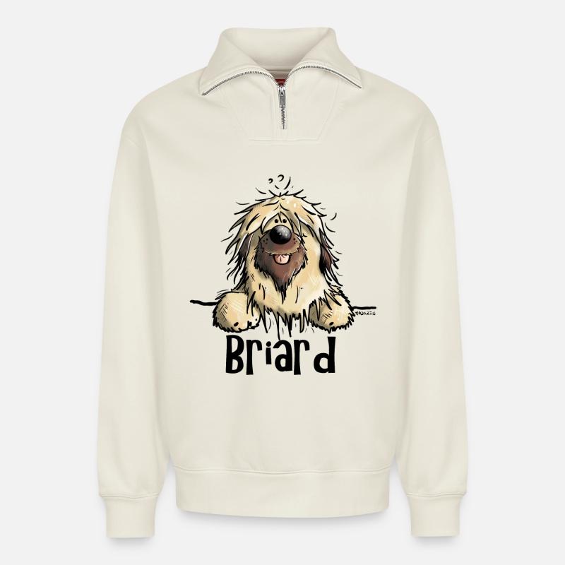 Neugieriger Briard - Relaxed Unisex Organic Half Zip Sweatshirt – von SPREAD - Naturweiß
