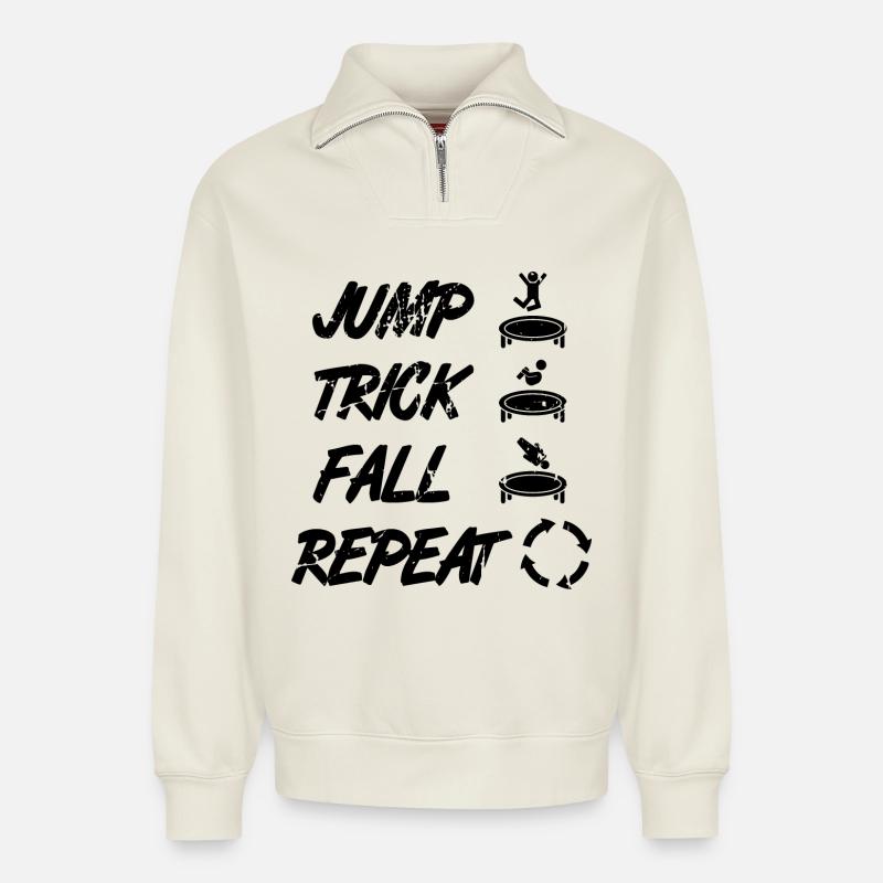 Jump Trick Fall Repeat - Relaxed Unisex Organic Half Zip Sweatshirt – by SPREAD - off white