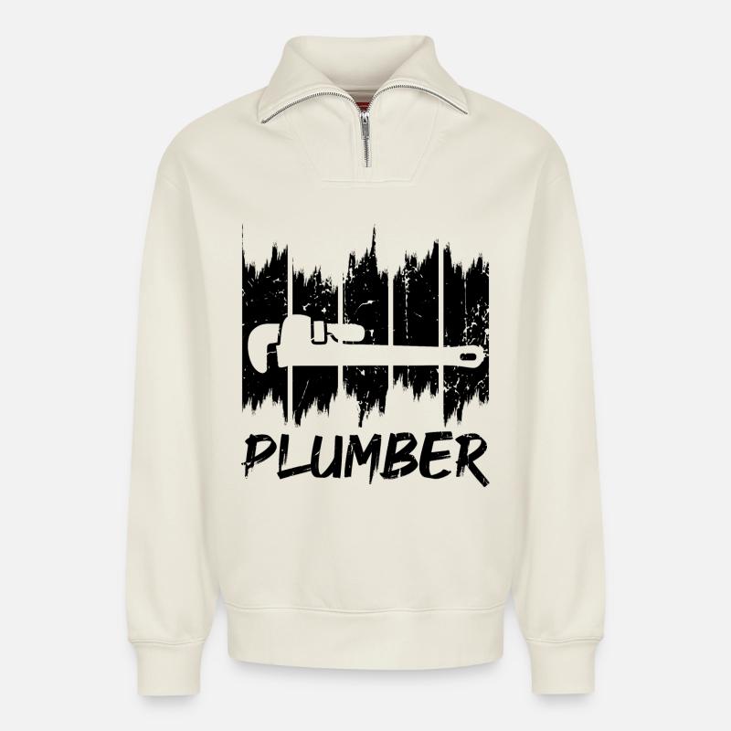 Plumber - Relaxed Unisex Organic Half Zip Sweatshirt – by SPREAD - off white