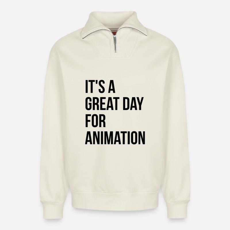 Animation - Relaxed Unisex Organic Half Zip Sweatshirt – by SPREAD - off white