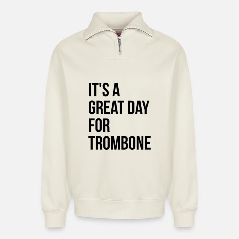 Trombone - Relaxed Unisex Organic Half Zip Sweatshirt – by SPREAD - off white
