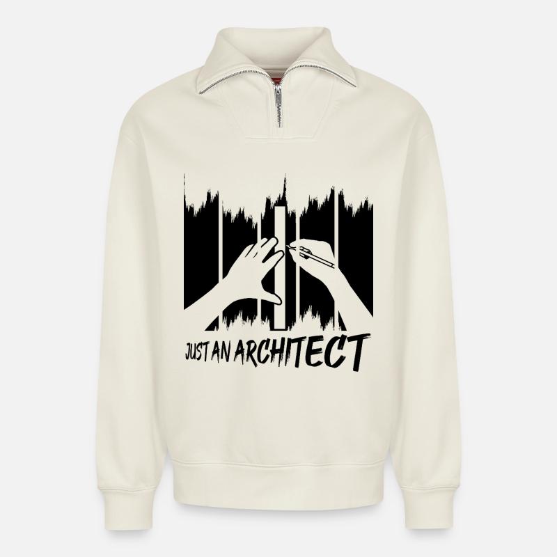 Just An Architect - Relaxed Unisex Organic Half Zip Sweatshirt – von SPREAD - Naturweiß