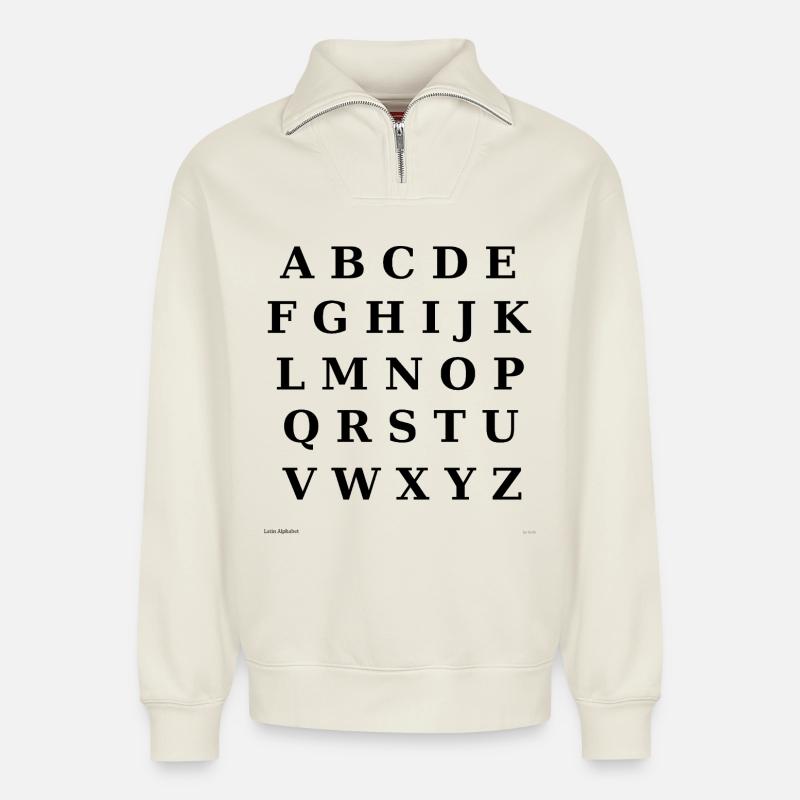 Lateinisches Alphabet (schwarz) - Relaxed Unisex Organic Half Zip Sweatshirt – von SPREAD - Naturweiß
