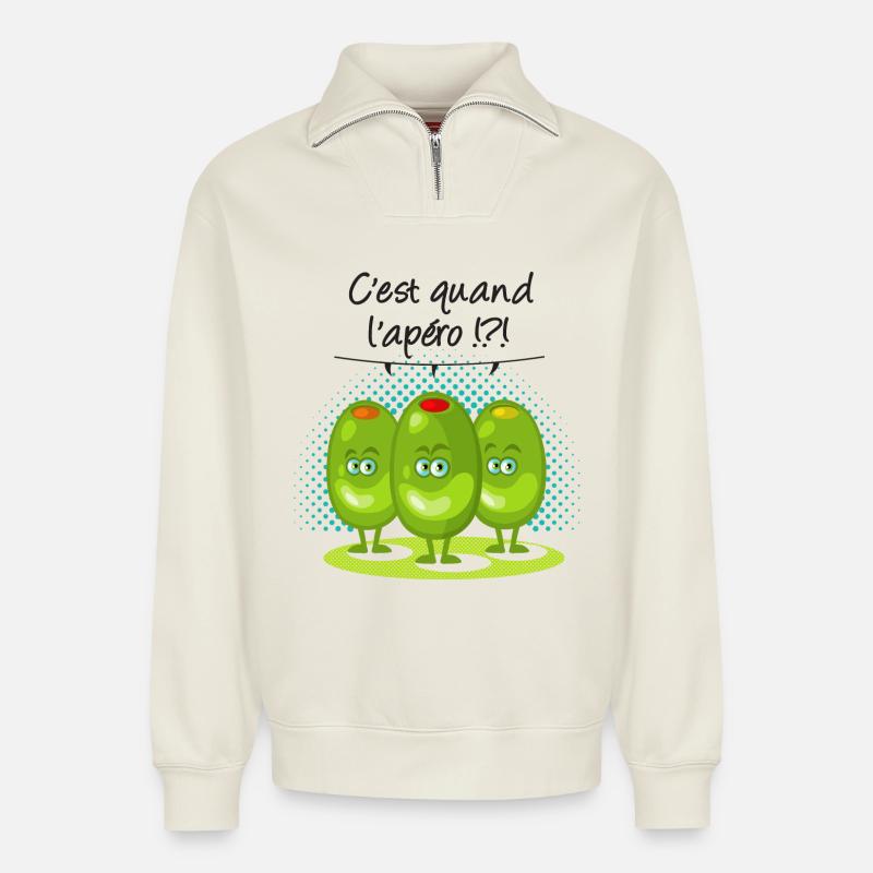 Trinken! cl - Relaxed Unisex Organic Half Zip Sweatshirt – von SPREAD - Naturweiß