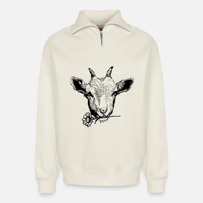 Ziege Geiss - Relaxed Unisex Organic Half Zip Sweatshirt – von SPREAD - Naturweiß