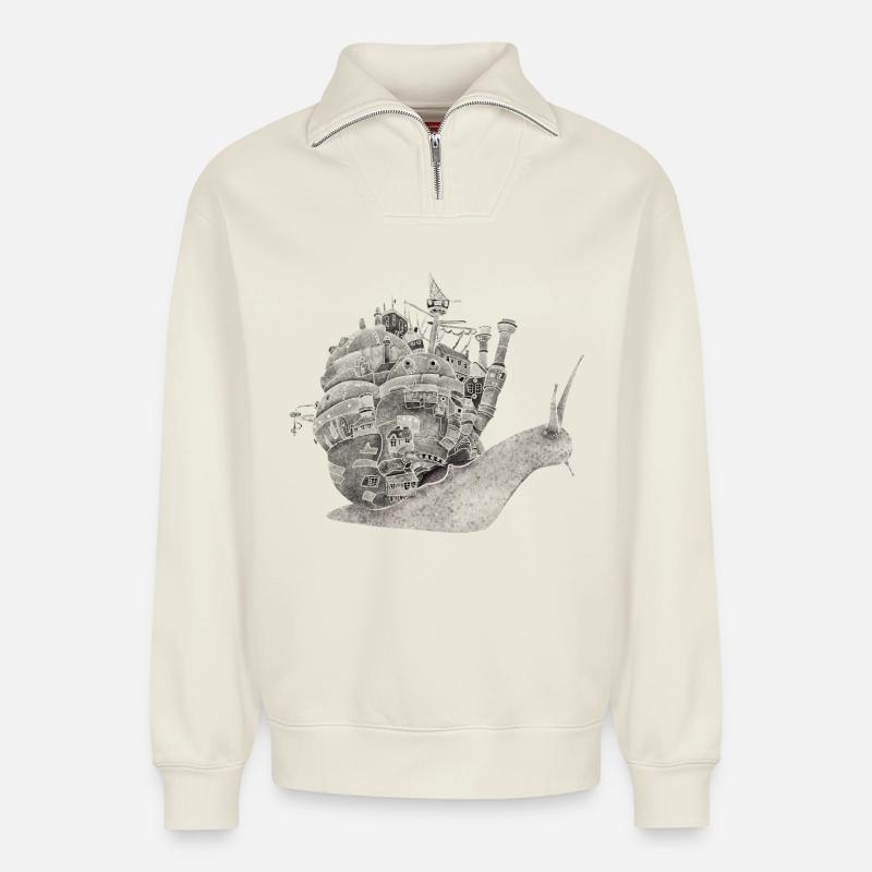 Escargot avec Château ambulant - Sweat unisexe décontracté en coton biologique à demi-zip – de SPREAD - blanc cassé