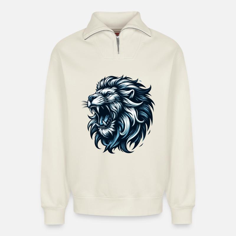 Löwe brüllt blau Geschenk - Relaxed Unisex Organic Half Zip Sweatshirt – von SPREAD - Naturweiß