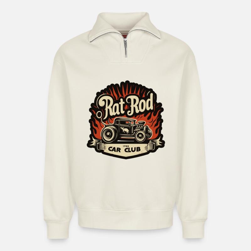 Ratsking Ratlook Shirt – Rustikaler Custom Style - Relaxed Unisex Organic Half Zip Sweatshirt – von SPREAD - Naturweiß