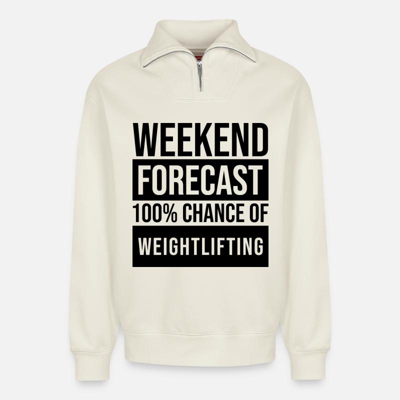 Weights - Relaxed Unisex Organic Half Zip Sweatshirt – by SPREAD - off white