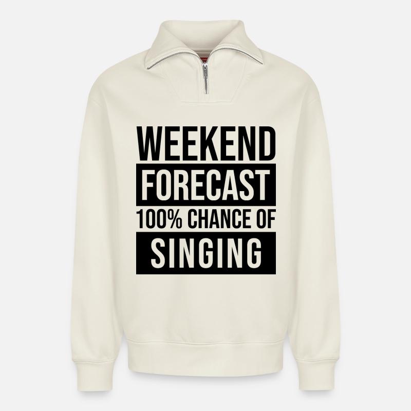 Singing - Relaxed Unisex Organic Half Zip Sweatshirt – by SPREAD - off white