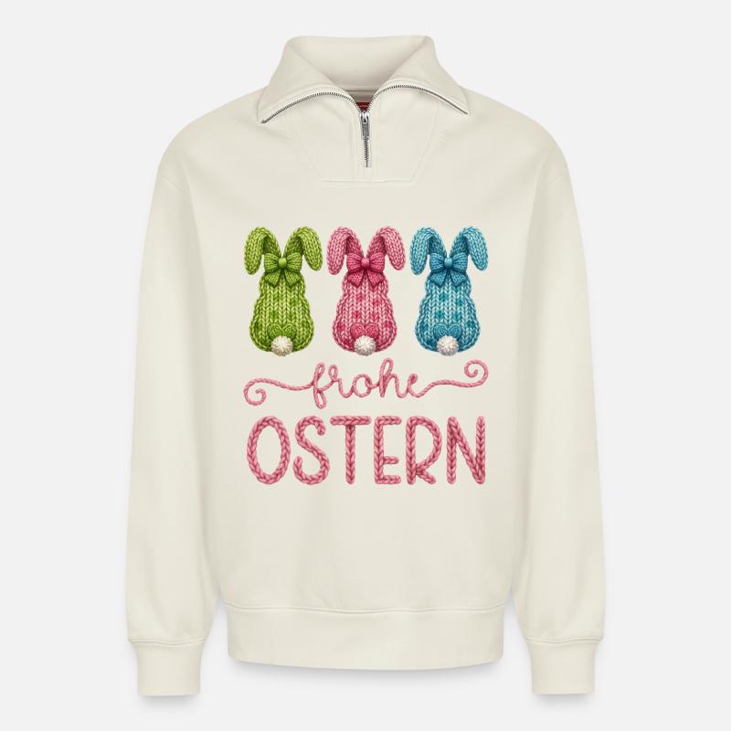 Frohe Ostern - Relaxed Unisex Organic Half Zip Sweatshirt – von SPREAD - Naturweiß